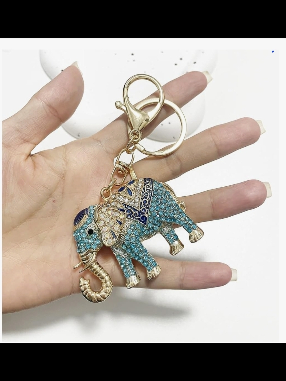 Gold-Tone Blue Crystal Elephant Keychain Charm - Picture 6 of 7